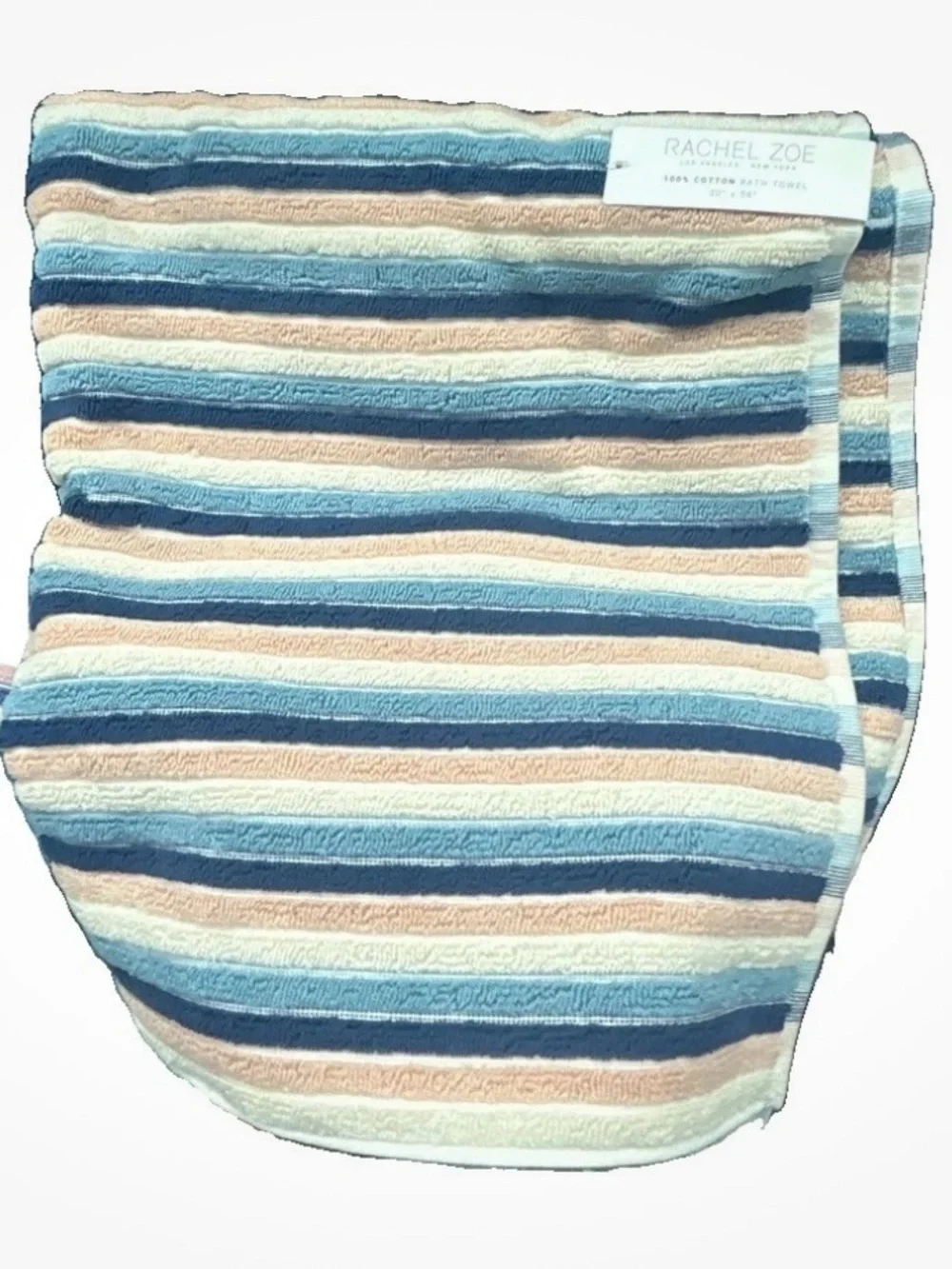 Rachel Zoe Blue, Pink and White Bath Towels 30”x56” Set of 2